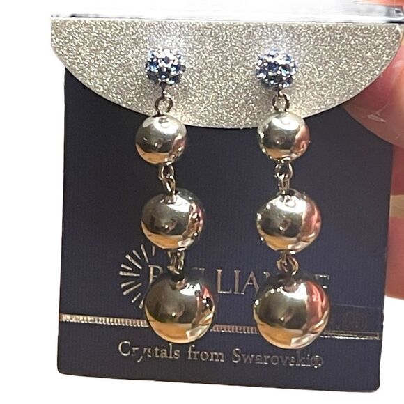 Brilliance Swarovski Crystals 3 Bead Silver Plated Post Earrings - NWT - Picture 4 of 4